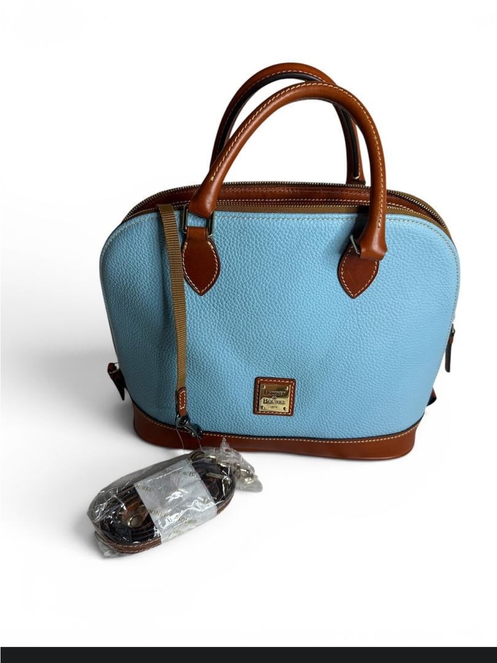 Dooney & Bourke Pebble Grain Zip Zip Satchel Caribbean Blue R343 YT NWT